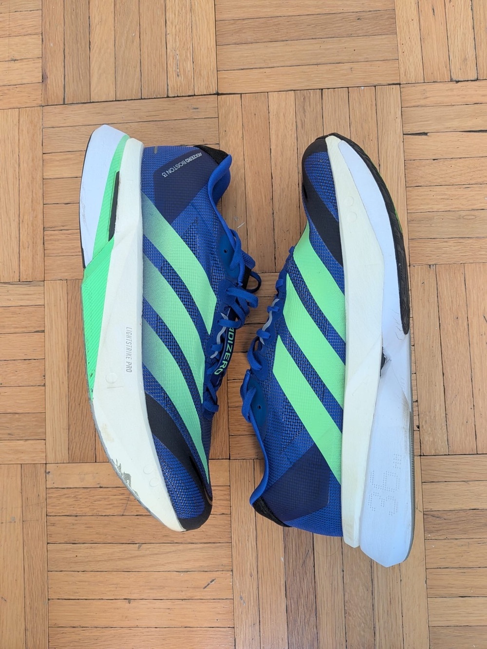 adidas Adizero Boston 13- Blue with Neon Green Stripe